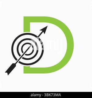 Logo Target sur la lettre d symbole concept for Success. Conception du logo d'objectif d'entreprise Illustration de Vecteur