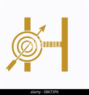 Logo Target sur la lettre H symbole concept de réussite. Conception du logo d'objectif d'entreprise Illustration de Vecteur