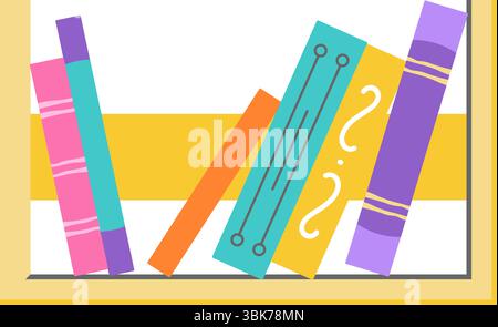 Une illustration vibrante et colorée d'étagère avec des livres. un design ludique, parfait pour l'éducation, l'apprentissage ou les thèmes de la rentrée scolaire. Illustration de Vecteur