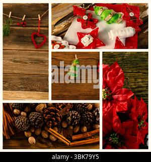 Montrant l'artisanat de Noël de conception plate sur le dessus de table en bois avec l'ornement d'arbre en feutre vert suspendu sur la ficelle Banque D'Images