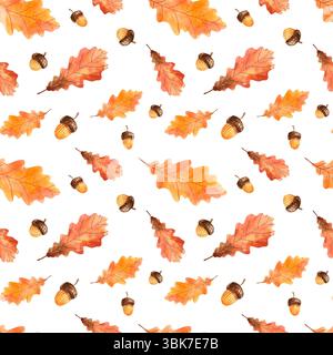 Modèle sans couture avec des feuilles d'automne aquarelle sur un fond blanc. Illustration dessinée à la main pour votre conception, impression, textile Banque D'Images