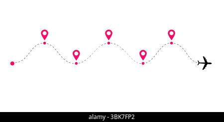Trajectoires d'avion pointillées avec lignes de suivi de vol et routes aériennes globales montrant des lignes d'avion pointillées et des traces d'avion courbes pour cartes de navigation Illustration de Vecteur
