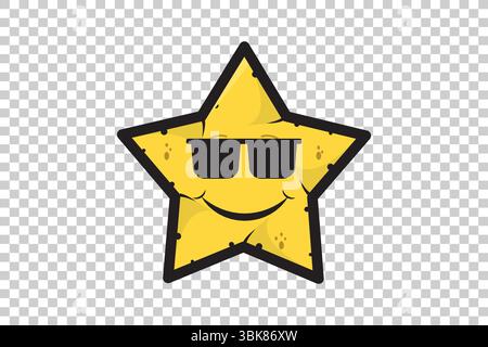 Illustration vectorielle du personnage d'émoticône étoile de bande dessinée jaune avec visage expressif sur fond transparent Illustration de Vecteur