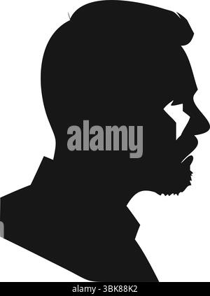 Profil de l'homme Silhouette vecteur, clipart de visage masculin noir, tête humaine isolée, contour simple, vue de côté, icône Portrait, design minimal, symbole de personne. Illustration de Vecteur