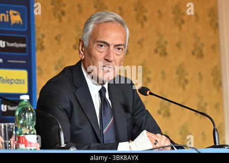 Rome, Italie. 19 juin 2025. Grand Hotel Parco dei Principi, Rome, Italie - Gabriele Gravina Président fédéral lors de la conférence de presse du directeur de la Nouvelle Italie Gennaro Gattuso, 19 juin 2025 (photo de Roberto Ramaccia/Sipa USA) crédit : Sipa USA/Alamy Live News Banque D'Images