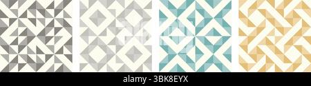 Ensemble de quatre motifs de patchwork géométriques abstraits monochromes, fond minimal géométrique brutalisme avec des triangles. Couleurs simples - facile à enregistrer Illustration de Vecteur
