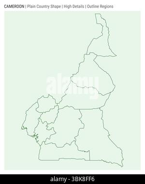 Carte du pays de la plaine du Cameroun. Détails élevés. Style des régions de contour. Forme du Cameroun. Illustration vectorielle. Illustration de Vecteur