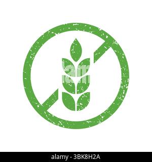 Icône sans gluten. Logo symbole pain sans gluten. Blé grain. L'aliment à base de fibres d'avoine contre la maladie coeliaque. Étiquette ronde verte isolée sur fond blanc Illustration de Vecteur