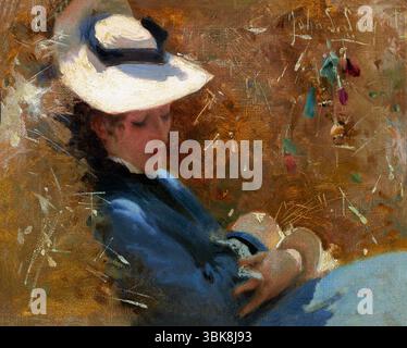 Repos de John Singer Sargent, vers 1875, peinture de portrait précoce, artiste américain, œuvre d'art du domaine public à haute résolution Banque D'Images