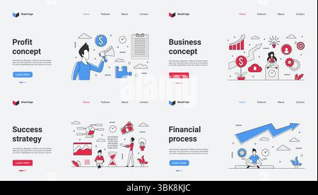 Cet ensemble d'illustrations vectorielles présente divers concepts commerciaux, y compris l'analyse des bénéfices, les stratégies de réussite, les processus financiers et les mesures de croissance qui aident à la prise de décision Illustration de Vecteur