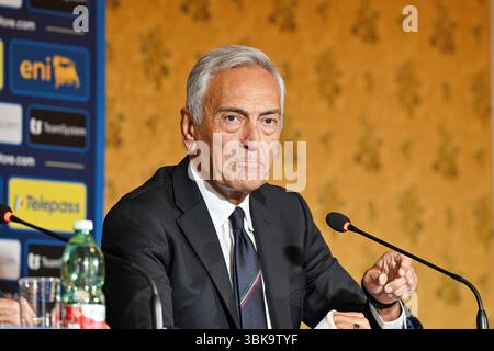 19 juin 2025, Hotel Parco dei Principi, Rome, Italie ; Conférence de presse du nouveau directeur de l'équipe italienne de football Gennaro Gattuso ; Gabriele Gravina Président fédéral Banque D'Images