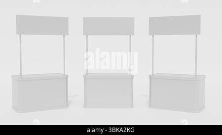 Promo Stand illustration 3d sur fond blanc. Illustration promotionnelle du support et du bureau. Modèle de présentoir promotionnel pour le produit. Banque D'Images