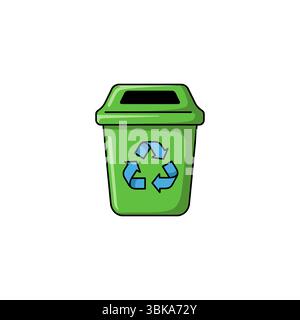 Corbeille avec illustration de symbole de recyclage sur fond blanc. Boîte de recyclage pour déchets. Illustration de Vecteur