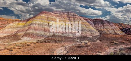 Topographie badlands formé par la Formation de Chinle triasique, anciennes rivières et lacs avec des compositions différentes représentées sous le nom de rainbow-comme ribbon Banque D'Images