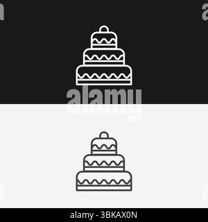 Gâteau de mariage à plusieurs niveaux ou gâteau de célébration sur fond noir et blanc, représentant des événements ou un dessert, icône White Outline Illustration de Vecteur