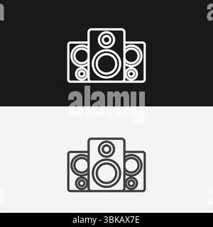 Haut-parleurs Studio Monitor sur fond noir et blanc, représentant la production audio ou la lecture de musique, icône contour blanc Illustration de Vecteur
