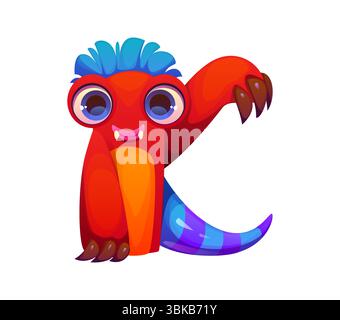 Lettre de police de dessin animé de personnage de monstre bizarre K. personnage de monstre de bugaboo Spooky, étrange vecteur de créature fantaisie, élément de typeset ABC Kids. Crazy Halloween bogle personnage police type lettre symbole Illustration de Vecteur