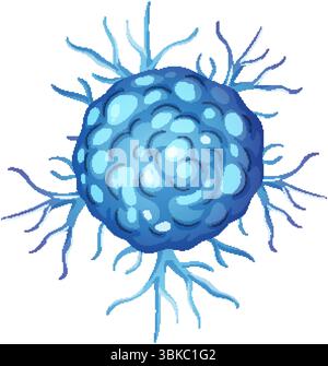 Cellule cancéreuse bleue stylisée avec des structures ramifiées, avec une palette de couleurs vibrantes et une composition organique Illustration de Vecteur