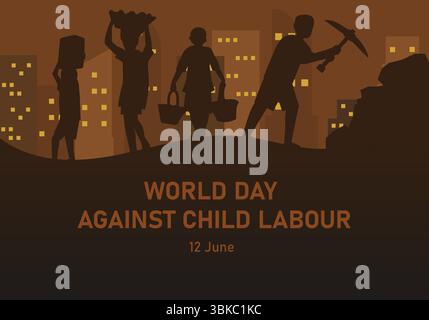 Journée mondiale contre le travail des enfants illustration frappante avec des silhouettes. Illustration vectorielle Illustration de Vecteur