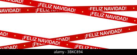 Bande Feliz Navidad dans un style d'avertissement festif avec des points jaunes sur fond rouge. Idéal pour l'emballage de Noël, emballage cadeau, étiquettes imprimables, social Illustration de Vecteur