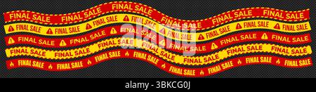 Bandes jaunes rouges courbées avec texte de vente finale audacieux, icônes d'avertissement, flammes. Crée une impression d'urgence et de bonnes affaires. Utilisé pour les annonces de détail, les bannières, le produit Illustration de Vecteur