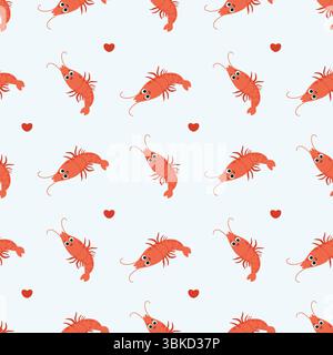 Motif sans couture avec animal mignon de crevette rouge sur fond blanc. Illustration vectorielle Illustration de Vecteur