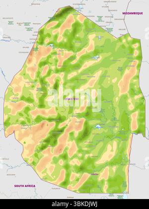 Carte physique détaillée du Swaziland Illustration de Vecteur