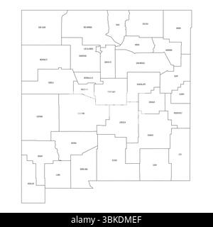 Nouveau Mexique, NM - carte politique détaillée de l'état américain. Carte administrative divisée en comtés. Carte fine à contour noir avec étiquettes de nom de comté. Illustration vectorielle Illustration de Vecteur