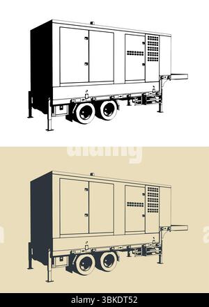 Illustrations vectorielles stylisées de remorque de générateur Illustration de Vecteur