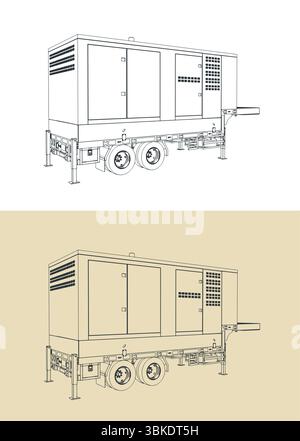 Illustrations vectorielles stylisées de remorque de générateur diesel Illustration de Vecteur