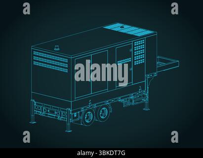 Illustration vectorielle stylisée de plan isométrique de remorque de générateur diesel Illustration de Vecteur