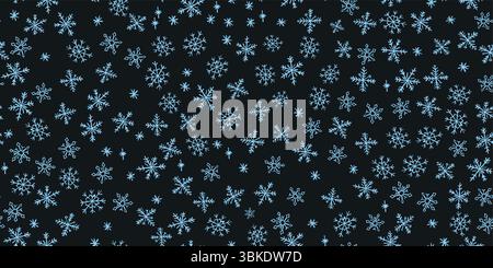 Motif sans couture de jardin d'enfants de Noël de flocons de neige bleu décalé. Style tableau noir avec texture squiggle cire et fusain pour emballage de Noël, impressions Illustration de Vecteur