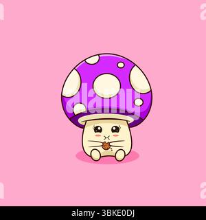 Cute Kawaii Mushroom mangeant un cookie illustration vectorielle dessin animé Illustration de Vecteur