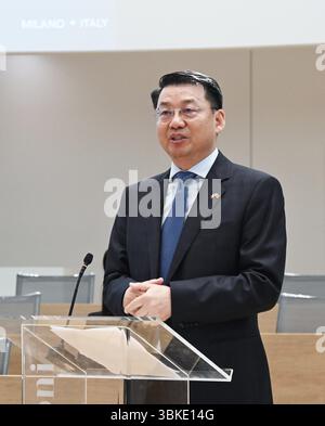 Milan, Italie CHINE 20 SCÉNARIOS ÉCONOMIQUES ET POLITIQUES nouvelles frontières pour les entreprises agroalimentaires entre l'Italie et la Chine. Événement avec les institutions Université SDA Bocconi sur la photo : Liu Kan Consul général de la République populaire de Chine à Milan Banque D'Images