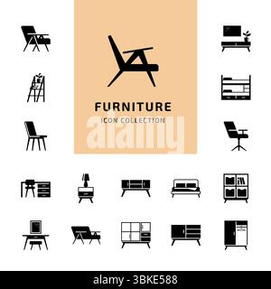 Ensemble de vecteurs de collection d'icônes de meubles Illustration de Vecteur