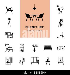 Jeu d'icônes de mobilier minimal. Vecteur de silhouette noire Illustration de Vecteur