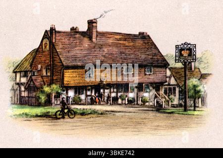 La Couronne à Chiddingfold, Surrey, Angleterre. Une impression d'artiste couleur non attribuée de la série de cartes de cigarettes 'Old Inns' publiée par W.D. & H.O. Wills en 1936. Banque D'Images