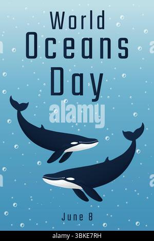 Deux baleines dans l'océan plat illustration vectorielle. Illustration de Vecteur
