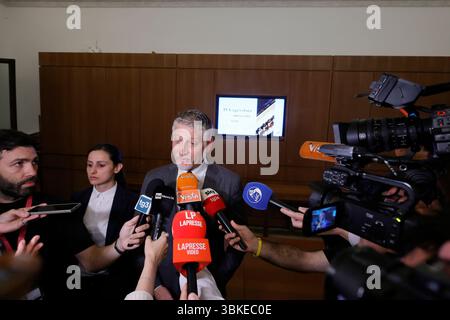 Roma, Italie. 20 juin 2025. Conferenza stampa del Ministro della Cultura Alessandro Giuli per presentare il taglio dell'IVA sul mercato dell'Arte -Italia -Venerdì 20 Giugno 2025 - Politica - (foto di Cecilia Fabiano/LaPresse) Conférence de presse du ministère de la culture Alessandro Giuli pour présenter la réduction de la TVA Rome- Italie - vendredi 20 juin 2025 - politique - (photo de Cecilia Fabiano/LaPresse/LaPresse Live News) : Alessandro Alamy Banque D'Images