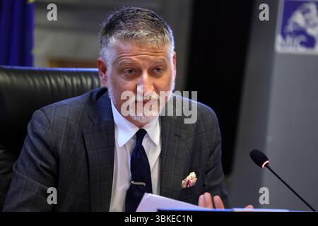 Roma, Italie. 20 juin 2025. Conferenza stampa del Ministro della Cultura Alessandro Giuli per presentare il taglio dell'IVA sul mercato dell'Arte -Italia -Venerdì 20 Giugno 2025 - Politica - (foto di Cecilia Fabiano/LaPresse) Conférence de presse du ministère de la culture Alessandro Giuli pour présenter la réduction de la TVA Rome- Italie - vendredi 20 juin 2025 - politique - (photo de Cecilia Fabiano/LaPresse/LaPresse Live News) : Alessandro Alamy Banque D'Images
