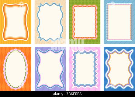 Cadres à motifs ondulés. Cadre rétro avec bords ondulés courbes et motif géométrique. Modèles décoratifs pour invitations, scrapbooking et photo Illustration de Vecteur