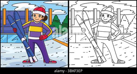 Pull de ski féminin avec illustration de planches de ski Illustration de Vecteur