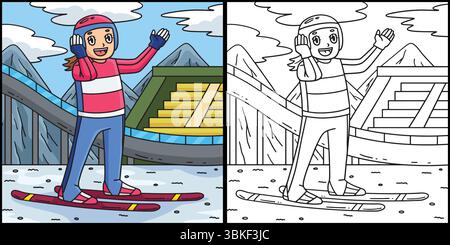 Pull de ski féminin portant une illustration de casque Illustration de Vecteur