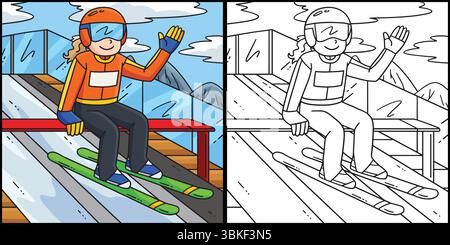 Illustration de coloration de la courbe supérieure du pull de ski féminin Illustration de Vecteur