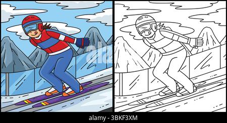 Illustration colorée coulissante de pull de ski féminin Illustration de Vecteur