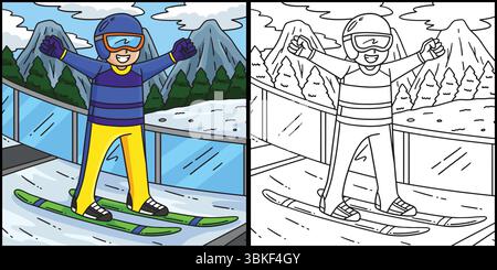 Pull de ski masculin levant bras illustration de coloration Illustration de Vecteur