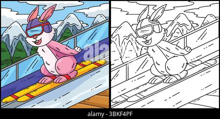 Illustration de la page de coloration de lapin de saut à ski Illustration de Vecteur