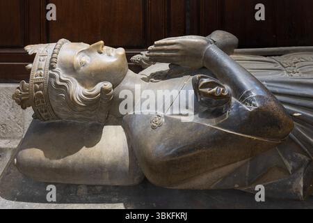Gros plan du sarcophage de pierre du Viking Rollon (v. 835/870-933), comte de Rouen et premier souverain de Normandie à la cathédrale de Rouen, France Banque D'Images