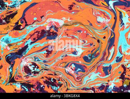 Orange vif avec turquoise saisissant et mouvement fluide donne à cette pièce abstraite vibrante énergie et chaleur, idéale pour une décoration intérieure artistique audacieuse Banque D'Images