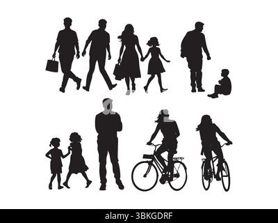 Collection vectorielle polyvalente de personnes et de silhouettes de famille dans les activités quotidiennes. Parfait pour le style de vie, la communauté, le rôle parental et la connexion humaine Illustration de Vecteur